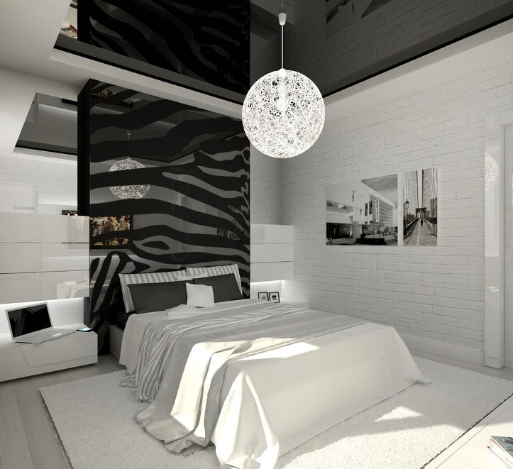 Crno-bijela spavaća soba: dizajn, fotografija gotovih opcija (75 fotografija)