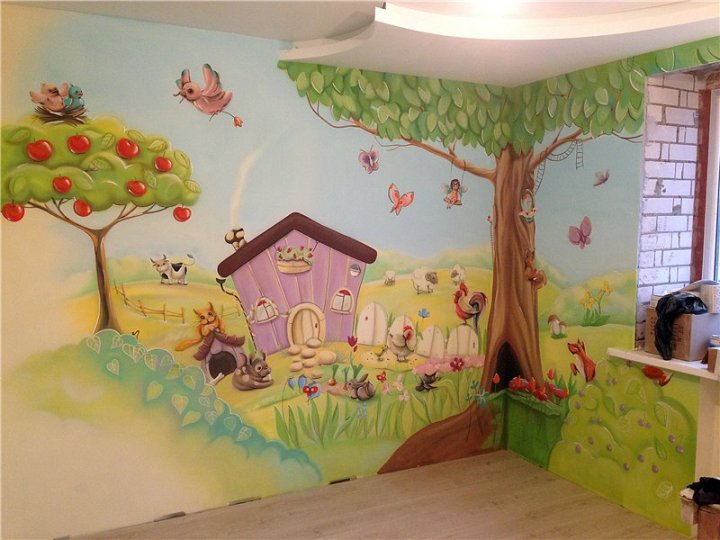 Рисунок на стене в детской комнате