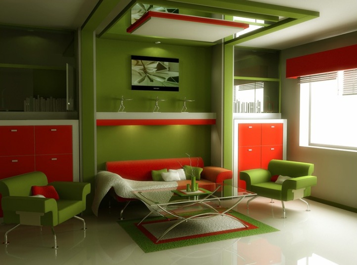 Красно-зеленая гостиная