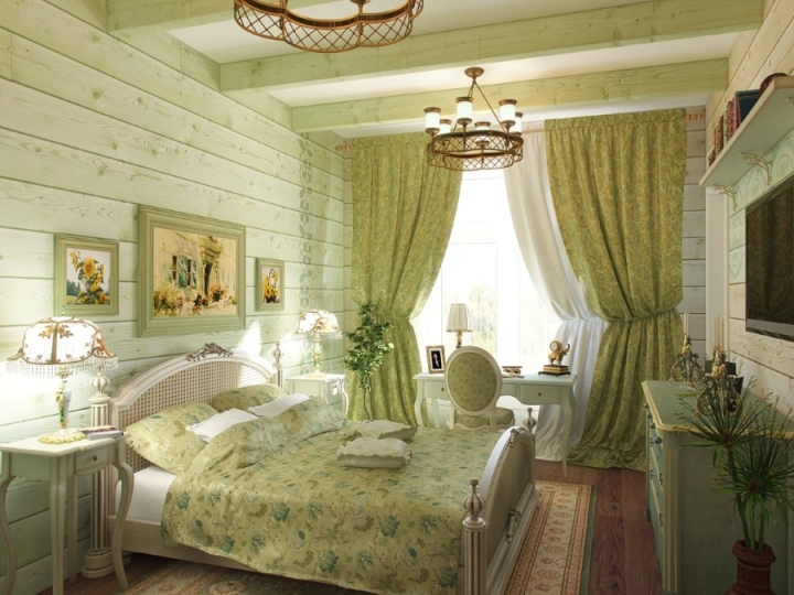 Зеленая спальня в стиле прованс