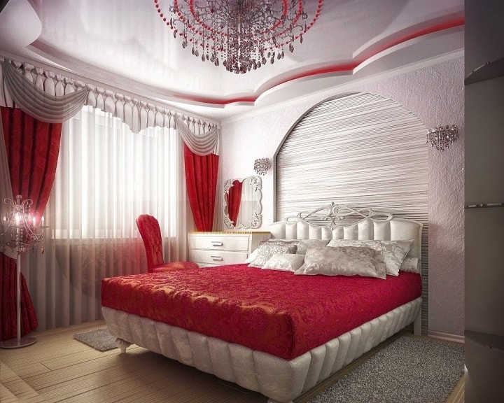 Бело-красная спальня